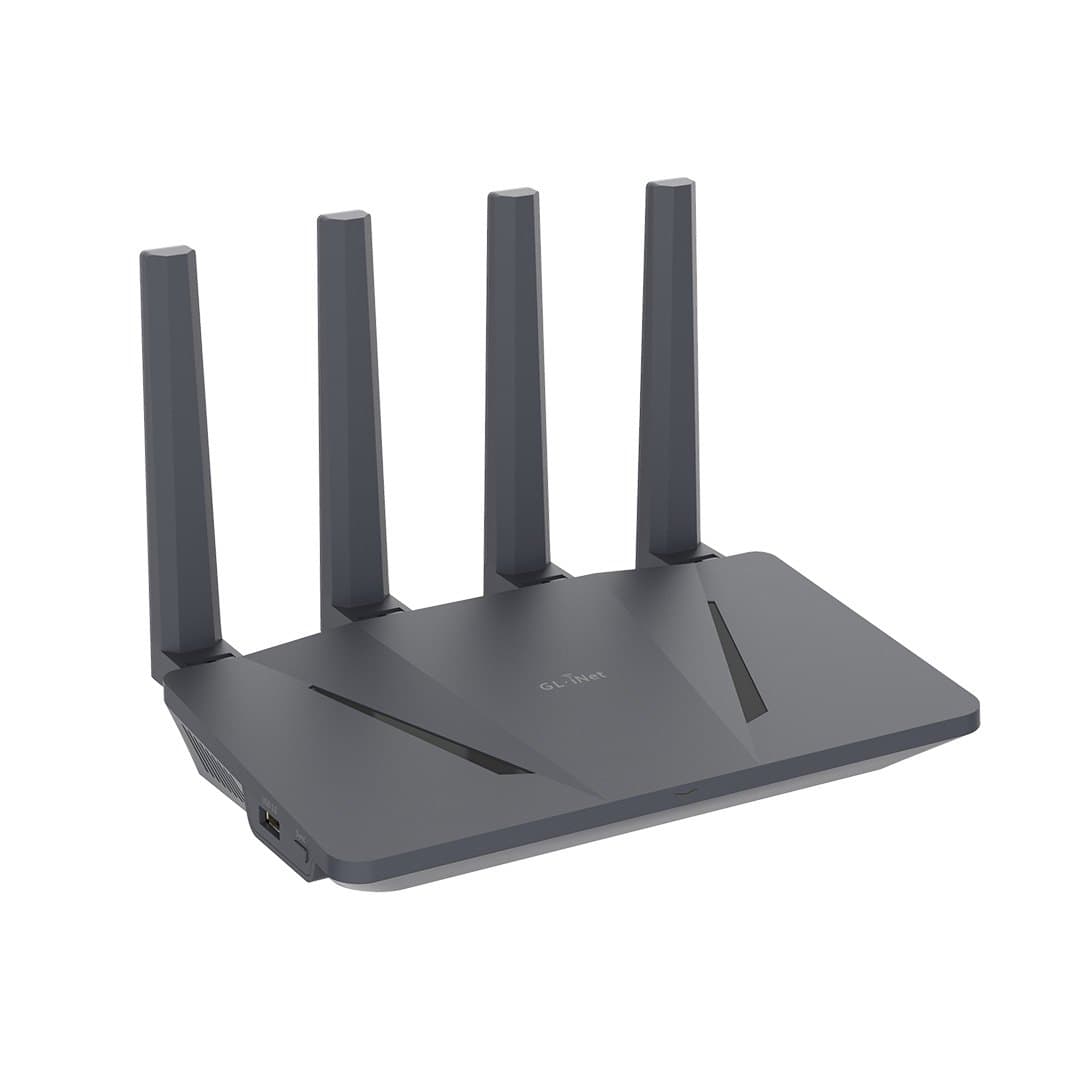 GL.iNet GL-AX1800 Flint WiFi 6 router running OpenWrt for VPN and advanced networking