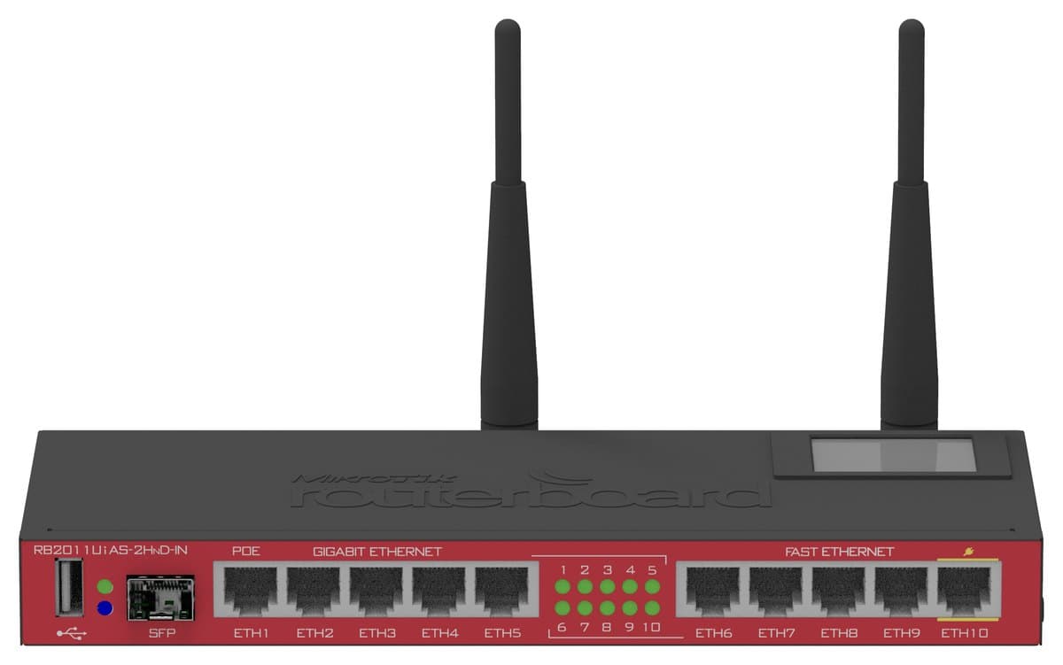 MikroTik RB2011 multi-port router with RouterOS for advanced network configuration