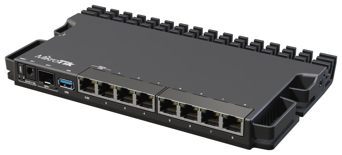 MikroTik RB5009 high-performance router with PoE and 2.5G/10G ports for network installation