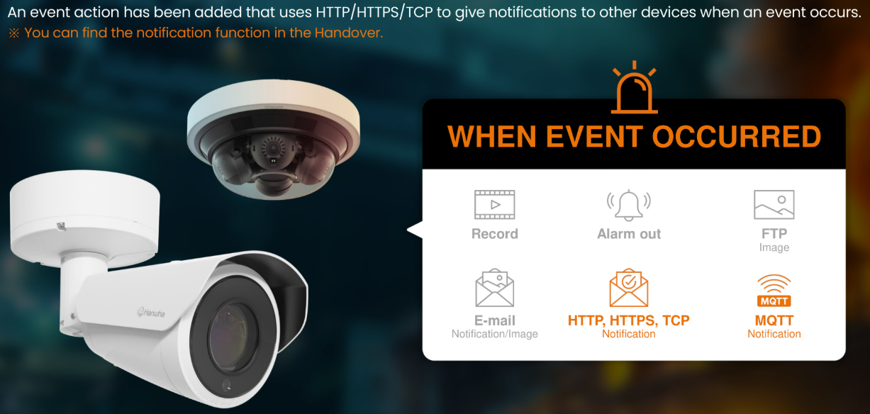 Event notification flowing from a camera detection to a user's mobile alert