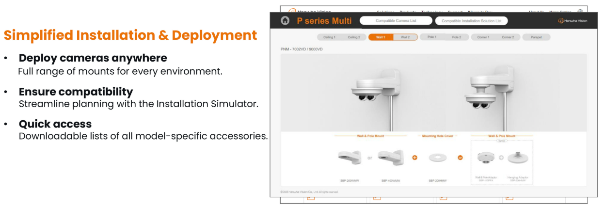 Hanwha installation simulator previewing camera coverage and field of view before installation