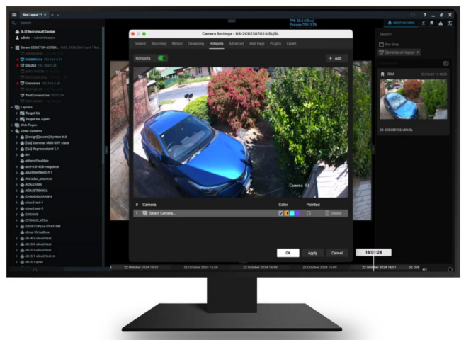 WAVE camera linking: clicking a hotspot region on a wide camera view teleports the layout to the linked detail camera