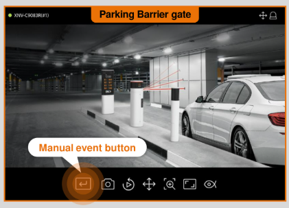 Manual event button in the WAVE client configured to open a parking barrier gate remotely