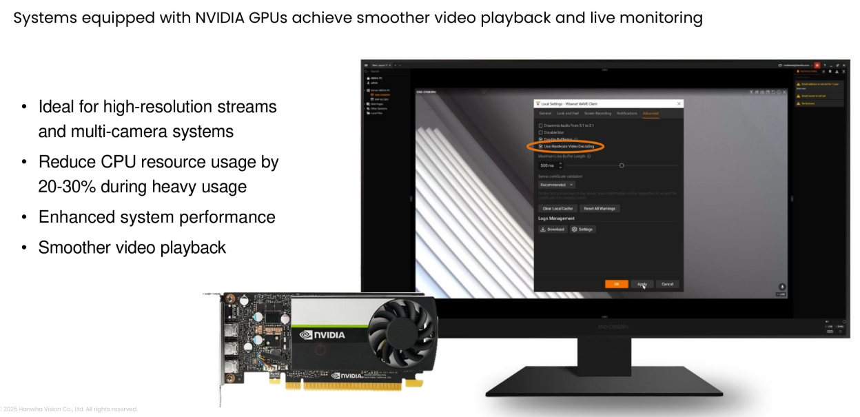 WAVE client using NVIDIA GPU hardware decoding to display many simultaneous HD streams