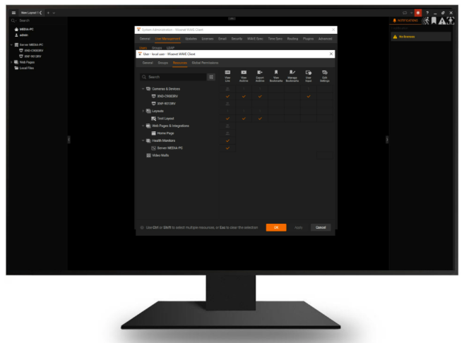 WAVE user management screen with roles and per-resource permission settings