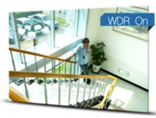 The same camera view with WDR on, showing balanced exposure in both bright and dark areas